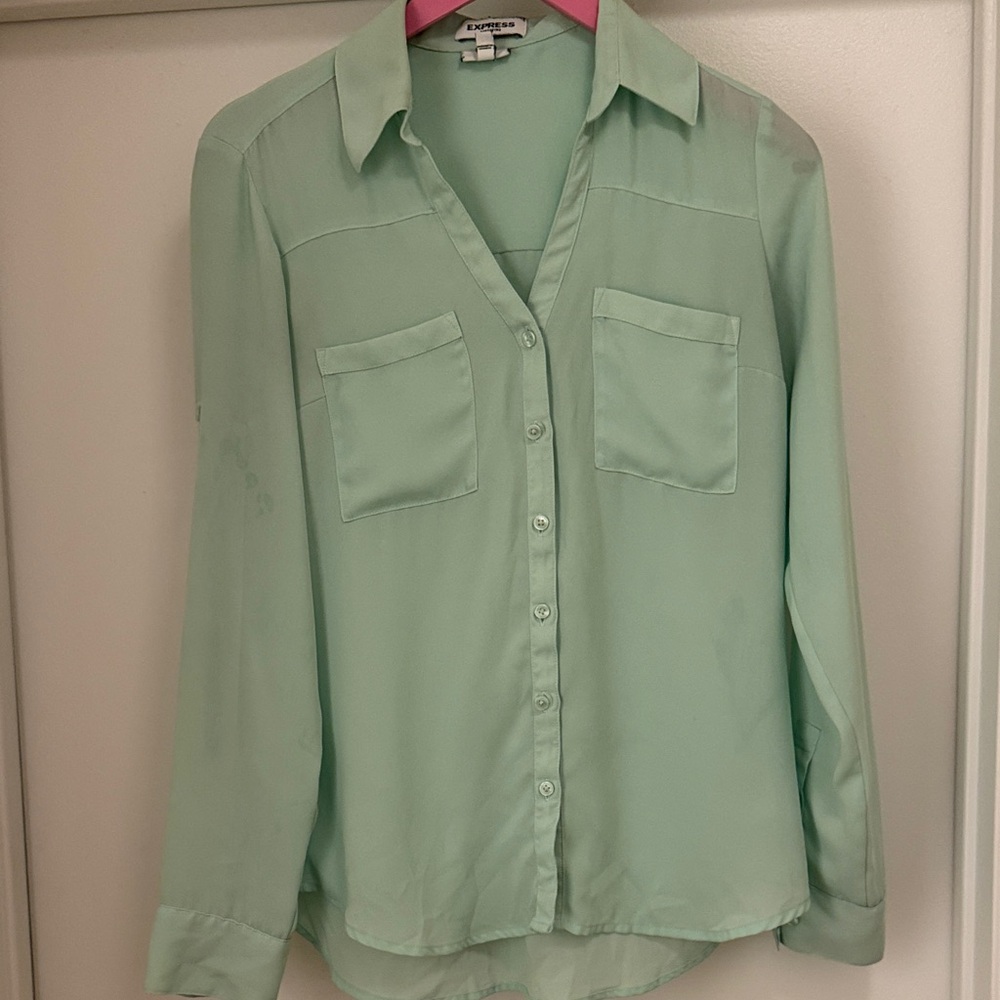 Express Light Green Button-Down Shirt